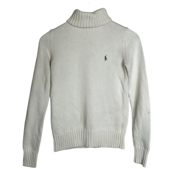 Ralph Lauren Sport Women's Cable Knit Turtleneck Chunky Sweater Sz M Cream Logo - Picture 2 of 10